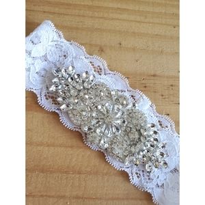 NWT Wedding Floral Crystal Lace Stretch Bridal Garter
